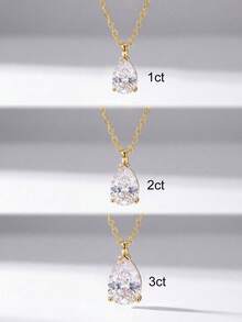 1件時尚925純銀1/2/3克拉水滴墜飾項鍊，適合日常佩戴與派對場合，精緻珠寶禮物 - 豎向梨形 - 查看 10