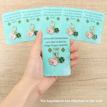 6pcs/12pcs Lucky Four-Leaf Clover Pig Keychains, Cute Mini Pink Pig Pocket Hug Amulet With Inspirational Message, 2027 Pocket Hug, Christmas, Thanksgiving, Birthday, Halloween, Back To School, Graduation, Thoughtful Gift, Perfect Cartoon Style Gift - Multicolor - View 6