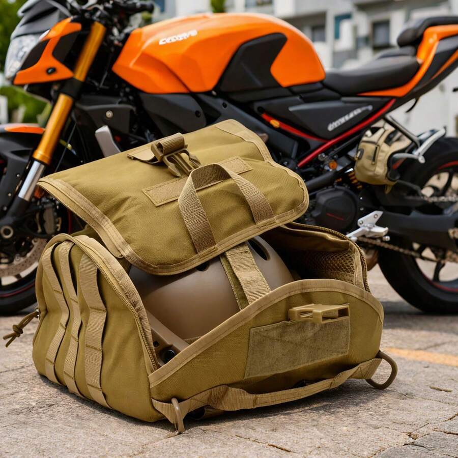 1 pc Tas Ransel Penyimpanan Helm Taktis Kapasitas Ekstra Besar, Kain Oxford Tahan Robek, Banyak Kompartemen dengan Gesper Hook & Loop, Tas Jinjing Bahu Selempang untuk Motor, Bersepeda, Off-Road, Camping dan Aktivitas Outdoor