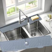 Innovative Silicone Faucet Splash Guard Mat, Self-Draining Sloped Design, Non-Slip Wavy Texture Sink Mat, Grey Countertop Protection Pad, Can Hold Soap And Cleaning Sponge, Fast Drainage Design, Practical Kitchen Tool, Suitable For Home, Travel And Cruise Use, Daily Home Essential - Multicolor - View 11
