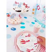 DRed Stripes Party Paper Cups 9 Oz - Set Of 8 Striped Cups For Vintage Airplane Erheroes Pirate PicNic Cherry Strawberry Back To School Valentines Christmas Theme Birthday Parties - Red/White - View 5