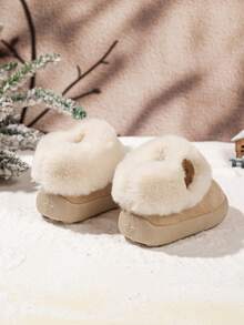 Infant Toddler Bear Plush Snow Boots, Thermal Lined Thickened Soft Sole Slip-On Anti-Slip Warm Winter Shoes For Winter - Beige - View 5