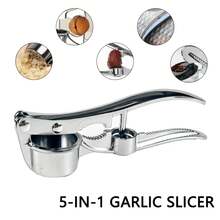 省時省力 5 合 1 大蒜壓榨器，鋁合金大蒜壓碎器，多功能工具，適用於核桃、開瓶器、魚鱗刮除器、水果去核，家用廚房工具 - 銀色 - 查看 6
