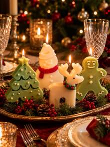 4-Piece Christmas Silicone Candle Molds Set, Includes Star-Topped Christmas Tree, Scarf Snowman, Reindeer, Smiling Gingerbread Man Shapes, Easy Release And Reusable, DIY Casting Molds For Aromatherapy Candles, Plaster, Clay, Cement, Epoxy Resin Crafts, Christmas Table Decor, Holiday Handmade Gift Making - Christmas Silicone Molds - View 5