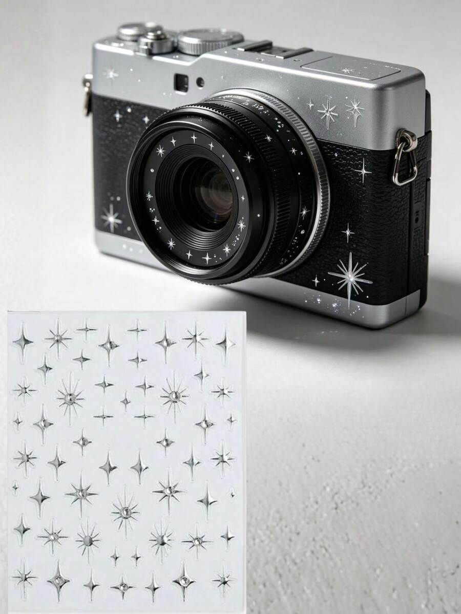 1pc Shiny Silver Starburst Star Sticker, Waterproof Self-Adhesive Metallic Texture Sticker, Decorative Sticker For Camera, Phone Case, Earphone Case, Digital Shell, Daily Items, Versatile Exquisite Decoration School Supplies - Silver Starburst Rhinestone - View 1