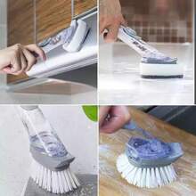 Long Handle Kitchen Cleaning Brush With Refillable Detergent Container And Replaceable Brush Head - Multi-Purpose Cleaning Brush Suitable For Pots, Pans, Bowls, Dishes, Sinks, Countertops, Stoves, Backsplashes, Non-Scratch Cookware And Appliances - One Size - View 4