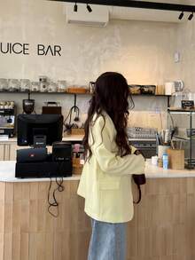 Minimalist Light-Colored Women's Blazer Jacket, Versatile For Daily Wear, Business Travel And Commuting Yellow - Yellow - View 2