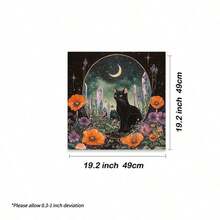 1pc Square Mystical Black Cat Crystal Moon Flower Tarot Altar Cloth Polyester Witchy Divination Table Mat Dual Use Wall Tapestry Cottagecore Aesthetic Room Decor Gift - Multicolor - View 10