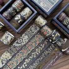 Set de 6 rollos de Cinta Washi de Foil Vintage, material decorativo clásico DIY en caja de regalo, de vuelta a la escuela - 6 rollos de estampado en caliente vintage. - Ver 4