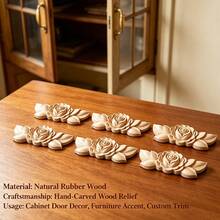 6pcs Solid Wood Carved Inlaid Rose Decor, Suitable For Cabinets, Doors, Windows, Furniture, Background Walls, Porches, Offices And More, Holiday Decor, DIY Decor - Multicolor - View 3