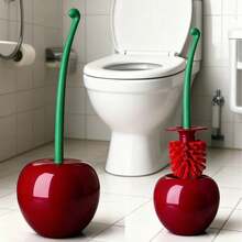 1pc Cherry Toilet Brush Set With Base And Long Handle, Coarse Bristles For Deep Cleaning, Rust-Proof And Leak-Proof Base, Bathroom Toilet Cleaning Brush - Multicolor - View 3