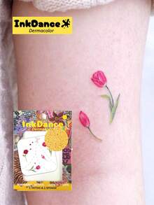 1 Set "Tulip & Rose" Temporary Tattoo Stickers, Realistic Tattoo, Minimalist Floral, Waterproof, Authentic Tattoo Effect, Body Art, Colorful, InkDance, InkDance, Easy To Apply And Remove CMNF003 - Multicolor - View 1