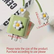 1pc Flower Themed Protector Set, Compatible With 18W/20W Apple Chargers, Green Charger Case, & Cable Winding Protector - Multicolor - View 5