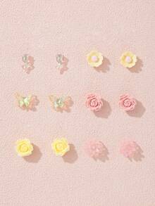 6 Paar schillernde Schmetterling & Blumen Ohrstecker Set für Frauen, zarter Schmuckgeschenk für den täglichen Gebrauch, Lässig, Dates und Ausflüge - Verschiedenfarbig - Übersicht 7