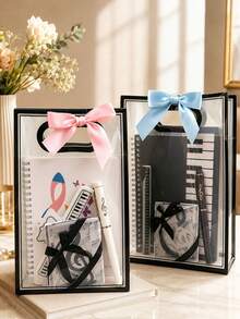 20pcs/10pcs/5pcs Kantong Kado PVC Transparan (Pita Tidak Termasuk), Tas Jinjing, Cocok untuk Ulang Tahun, Pernikahan, Hari Valentine, Upacara Wisuda dan Acara Lainnya, Kantong Kado Plastik Transparan, Kantong Penyimpanan Kosmetik Kapasitas Besar - Transparan hitam dan putih - View 6