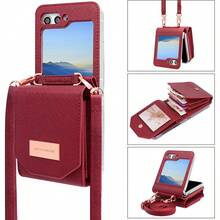 VIETAO Funda Cartera con Cordón Cruzado de Cuero Artificial con Ranura Multicapa para Tarjetas Compatible con Samsung Galaxy Z Flip 3 5G 4 5 6 7 8 Flip8 - Rojo - Ver 1
