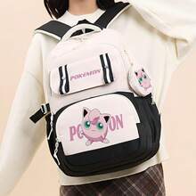 Miniso 2Pcs Jigglypuff Korean Backpack Set, Large Laptop Bookbag W Mini Coin Purse, Daypack For Schb2jtool Work Gym Hb2jtiking Shb2jtopping Daily Travel Week - Color 1 - View 2