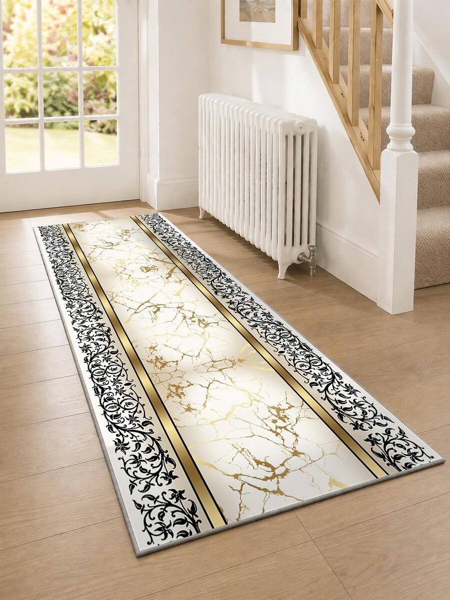 Luxury Gold Marble Runner Rug,800g/M² Upgraded Jelly Base Washable Hallway Kitchen Entryway & Laundry Bedside Long Carpet - Gold - View 1