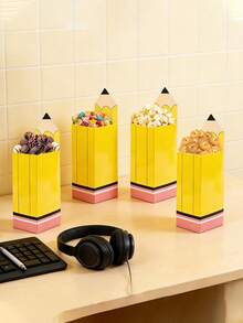 12/6/1pc Back To School Student Gift Pencil Box - Back To School Day Classroom Party Snack Box, Suitable For Back To School Party Gift Box, Novelty Small Gift Box And Party Gift Packaging Supplies, First Day Of School, Welcome Back To School, Pencil Shaped Gift Box, Pencil Popcorn Box, Back To School Popcorn Box - Multicolor - View 6