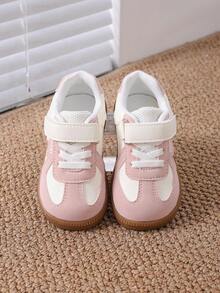 1 Pair Girls' Embroidered Hook & Loop Training Shoes, Spring/Autumn New Fashion Versatile Colorblock Sneakers - Pink - View 7
