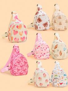 1PC Toddler Cute Printed One Shoulder Chest Bag, Heart/Bear/Unicorn/Bow/Dinosaur Cartoon Crossbody Bag, Adjustable Lightweight Comfortable Casual Small Sling Bag, Suitable For Toddler Daily School, Outdoor Travel Storage Shoulder Bag - Multicolor - View 2