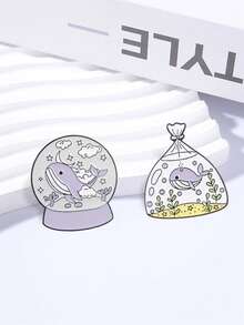 2件組夢幻紫色鯨魚琺瑯胸針套組 星空雪花球海洋包包金屬別針,適用於背包與夾克 - 彩色 - 查看 6