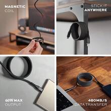 ASUS Type-C Magnetic Charging Cable 60W Super Fast Charge Retractable Portable Braided Phone Charging Cable Compatible With IPhone 17 Fast Charge Apple PD Tablet USB Car Charger Android Dual TPC Magnetic Phone Data Cable Fast Charge - Black - View 3