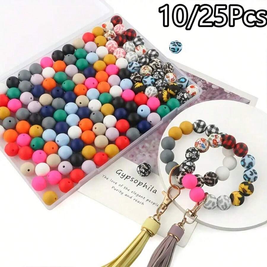 10/25Pcs Asymmetrical Water Transfer Print Silicone Beads Set, Suitable For Creative DIY Bracelets, Beaded Phone Chains, Handmade Gift Products And More