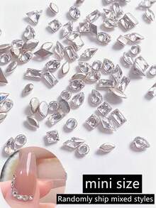 50/200pcs Mini White Cubic Zirconia Nail Rhinestones, 3D Pointed & Flat Bottom Mini Nail Art Decorations, Fragrance-Free Crystal Nail Decor, Nail Design Supplies, Assorted Styles Randomly Mixed And Shipped Nail Charms - White - View 1