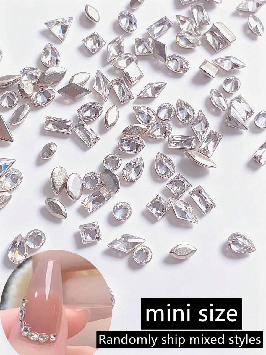 50/200pcs Mini White Cubic Zirconia Nail Rhinestones, 3D Pointed & Flat Bottom Mini Nail Art Decorations, Fragrance-Free Crystal Nail Decor, Nail Design Supplies, Assorted Styles Randomly Mixed And Shipped Nail Charms - White - View 1