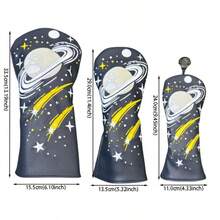 Planet Meteor Theme Wooden Shaft Protector Golf Club Head Cover, 3D Saturn Ring Embroidery, Delicate Litchi Texture PU, Shock-Absorbing Head Cover For On-Course Use - Royal Blue - View 2
