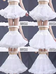 1pc 35cm Solid Color Polyester Double Layer Fluffy Cloud Petticoat Lolita Underskirt - White - View 2
