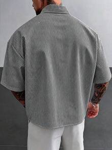 GloMan 男士夏季黑白條紋休閒短袖襯衫，透氣日常上衣，適合居家、戶外海灘度假，送給丈夫的完美禮物，適用萬聖節、聖誕節 - 黑與白 - 查看 4