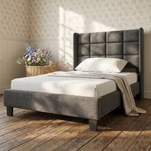 Sweiko Upholstered Single Bed Frame With Headboard, Grey Linen Platform Bed 90 X 200 Cm, Wooden Slatted Base, 13 Cm Under The Bed For Robot Vacuum Cleaner, Modern Style For The Bedroom In The Apartment, Mattress Not Included - Grey - View 8