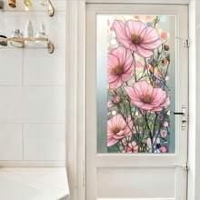 1pc Pink Cosmos Flower Stained Glass Window Privacy Film Static Cling Non Adhesive Removable Window Sticker Anti UV Light Blocking Decorative Glass Cover For Bathroom Bedroom Living Room Home Decor - Multicolor - View 1