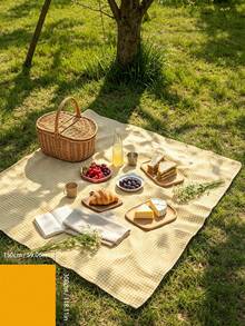 Charming Yellow & White Plaid Rectangular Picnic Mat, Foldable Lightweight Outdoor Beach Mat, Suitable For Weddings, Garden Parties, Camping Trips, Daily Table Decor, Photography Background, Picnic Accessories, Rama Home Style - Multiple Styles - View 12