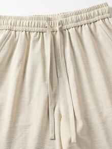 Men's Minimalist Solid Color Casual Shorts, Linen Style, Daily Commute, Versatile - Apricot - View 4