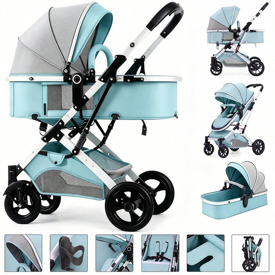 Baby Stroller With Baby Carrier, Baby Stroller With Handle - Mint Green - View 1