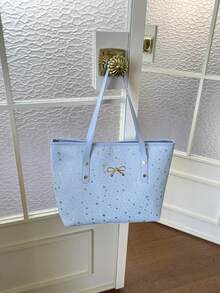1pc Blue Large Capacity Star Pattern Nylon Tote Bag Women's Shoulder Bag - Blue - View 2