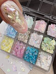 12 Grids Natural Abalone Shell Flakes Nail Charms, Aurora Rainbow Mother Of Pearl Slices Multicolor Irregular Thin Shell Fragments,Summer Mermaid Ocean Nail Art Decorations For Hand Manicure ,DIY Nail Salon Resin Craft Jewelry Making Accessories - Multicolor - View 2