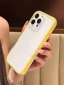 Applesmartfashion Premium 3-In-1 Thick Hard Shell Phone Case, Solid Color Frame, Creative Minimalist Pink/White/Black/Blue/Green Anti-Drop Full Coverage Transparent Phone Case, Compatible With IPhone 11, 12, 13, 14, 15, 16, 15/15 Pro Max/15 Pro/15 Plus/12 Pro/12 Pro Max/13 Pro/13 Pro Max/14 Pro/14 Pro Max/14 Plus/16 Pro/16 Plus - Yellow - View 4
