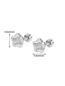 1 par de pendientes de botón de flor pequeña de plata de ley 925 hipoalergénicos, adorables y lindos, incrustados con circonita cúbica brillante, tapones de espiral para evitar que se caigan, delicados y encantadores, empaquetados en caja de regalo, adecuados para uso diario o festivales, regalo para niñas, amigos, vuelta al colegio, Navidad - Unitalla - Ver 5