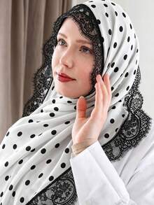 White Polka Dot - Black Lace Trim