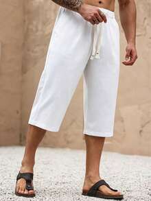 Men's Linen 3/4 Shorts, Soft & Comfortable, Suitable For Beach, Vacation, Casual Outings, Great Gift For Men - White - View 2