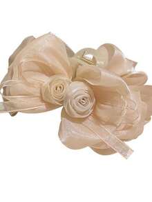 New Elegant Versatile Black & White Rose Bow Large Hair Claw Clip For Back Of Head, Voluminous Fluffy Hair Clip For Women, High-End Hair Claw, Cute Street Style, ABS Plastic (ABS Resin) Hair Claw, Suitable For All Seasons - Multicolor - View 6