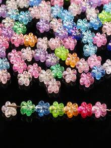 100pcs 7mm AB Color Transparent Acrylic Flower Beads, DIY Handmade Beaded Necklace Jewelry Making Materials, Decorative Mixed Color Beads - Multicolor - View 2