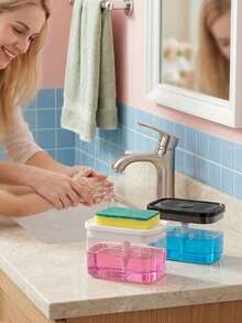 Kitchen Soap Dispenser, Plastic Soap Sponge Holder And Sponge, Dish Soap Dispenser, Space-Saving Kitchen Sink Dishwashing Organizer, Convenient Manual Soap Pump, For Home Cleaning, Kitchen Accessories, Kitchen Storage, Bathroom Accessories - Multicolor - View 6