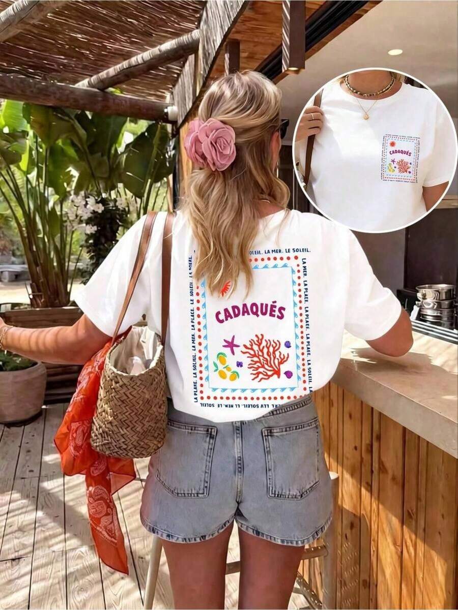 2026 Nuova T-Shirt Casual da Donna per Vacanze, Collo Tondo, Tessuto Comodo e Traspirante, Adatta per Uscite Primaverili ed EstiveY2K,,haut femme été,koszulki na latoY2K,kar - Bianco - Visualizzare 1