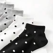 6 Pairs Comfortable Daily Socks, Polka Dot Pattern, Classic White, Black, Gray Three-Color Combination, Multi-Functional Boat Socks, Breathable And Sweat-Absorbent Women's Socks - Multicolor - View 9