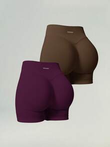 UONNOU 2Pcs High Waist Ribbed Seamless Yoga Biker Shorts, Tummy Butt Lift Shorts - Multicolor - View 3